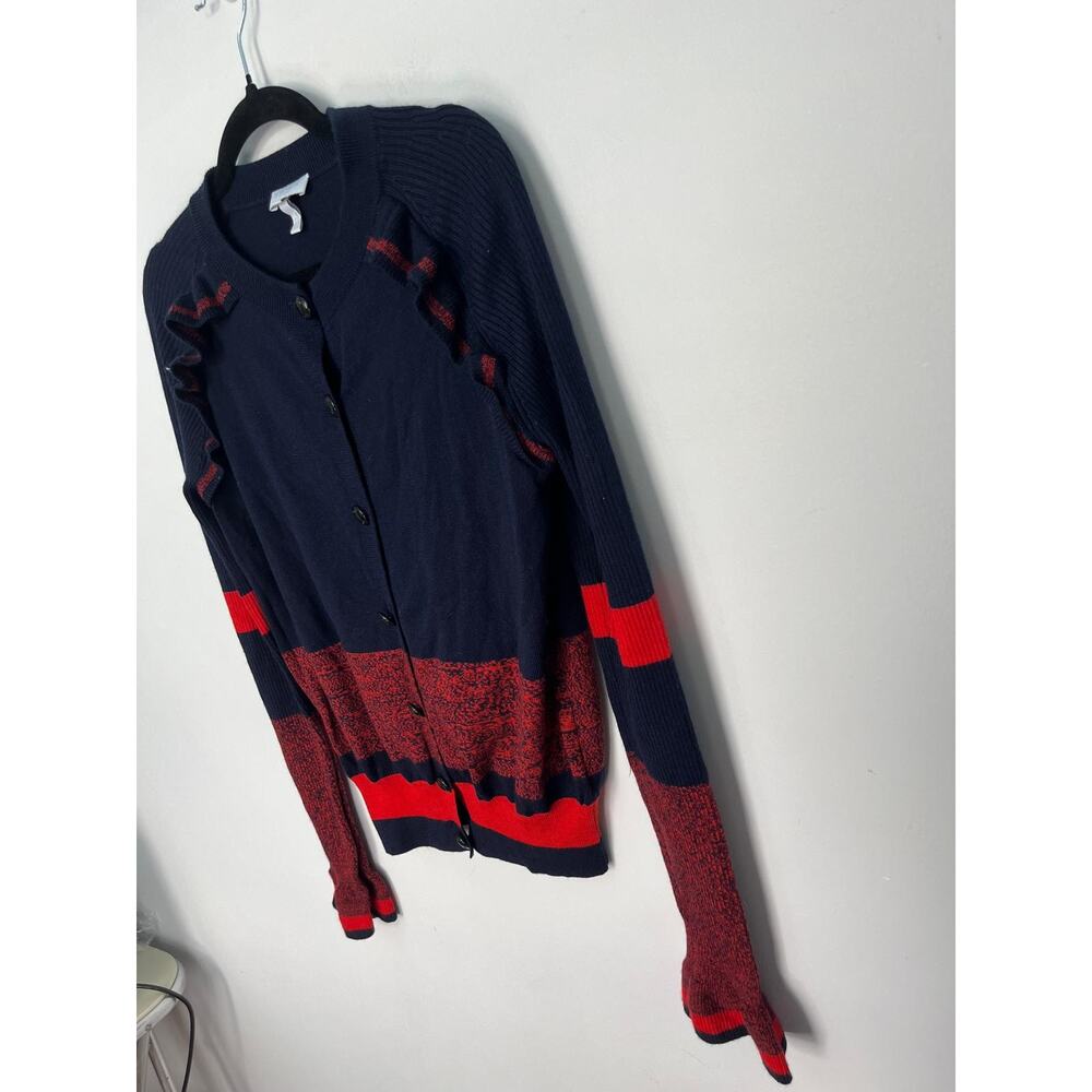 Escada Navy and Red Ruffle-Trim Button Cardigan - Picture 5 of 7